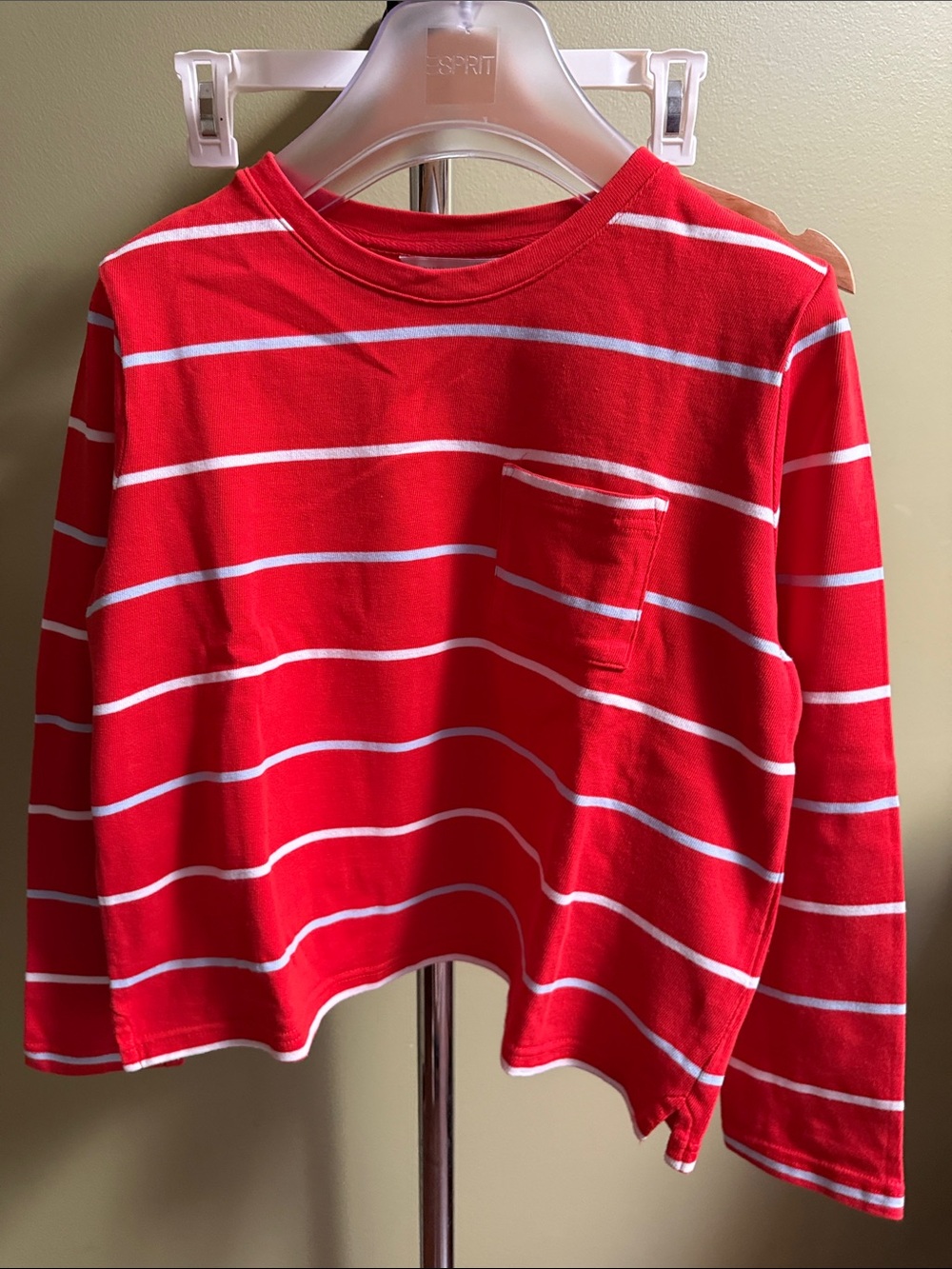 Banana Republic Red and White Striped Long-Sleeve Pocket Tee